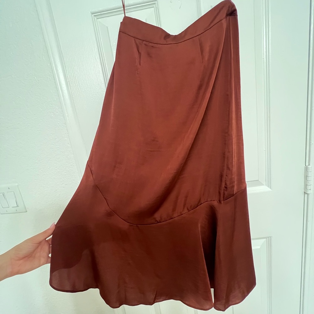 Free people satin midi skirt with slit